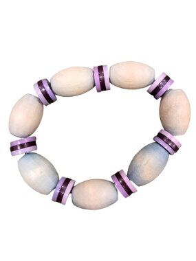 Wood Bead Bracelet Stretch Bead 7 inch Spring Break Beachwear Blue Purple
